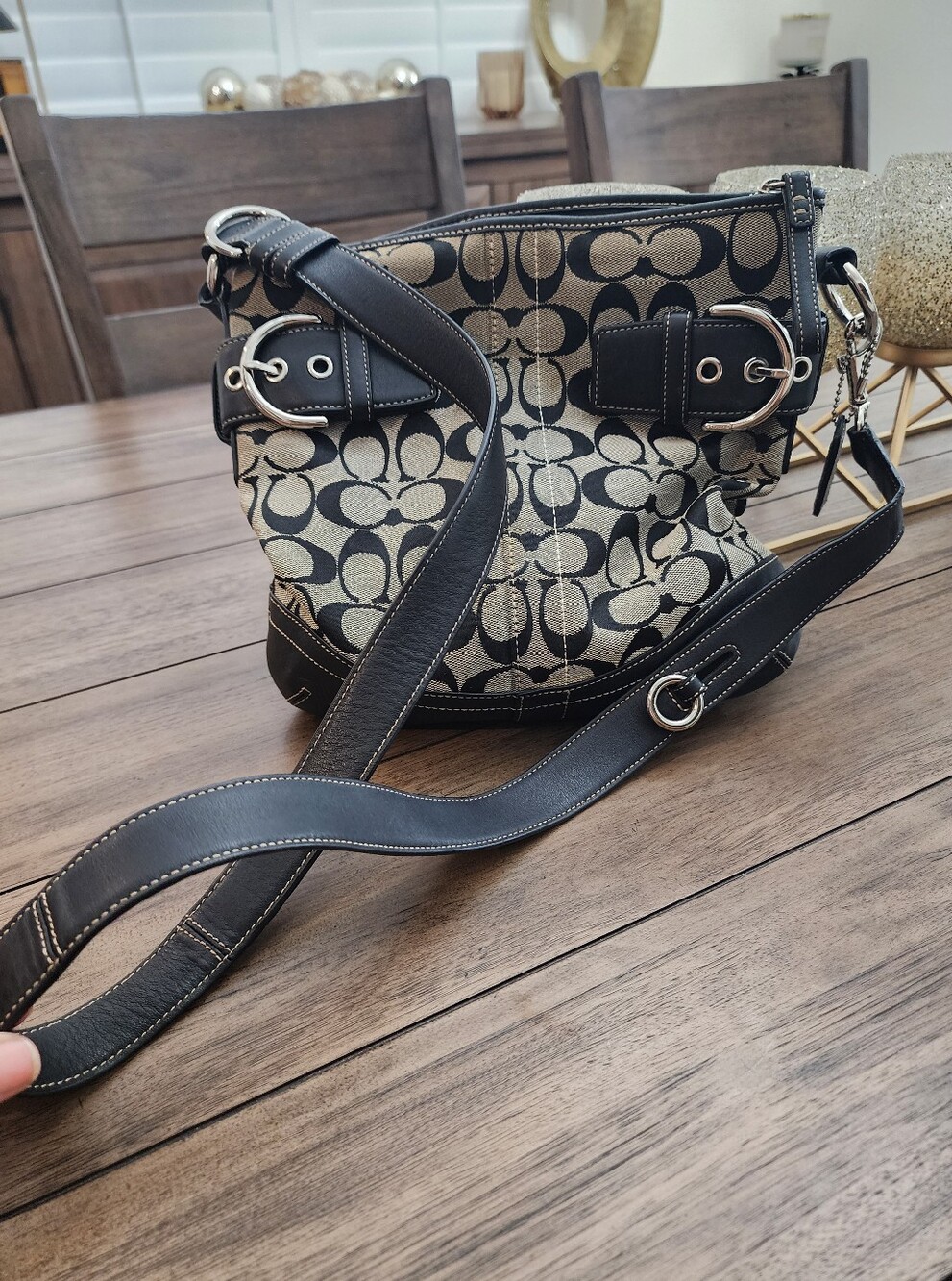 Coach Signature Canvas Crossbody Bag in Black/Gray-vibtage